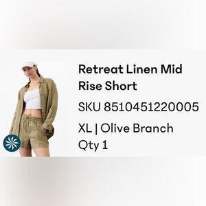 Athleta Olive Branch Retreat Linen Mid Rise Shorts XL